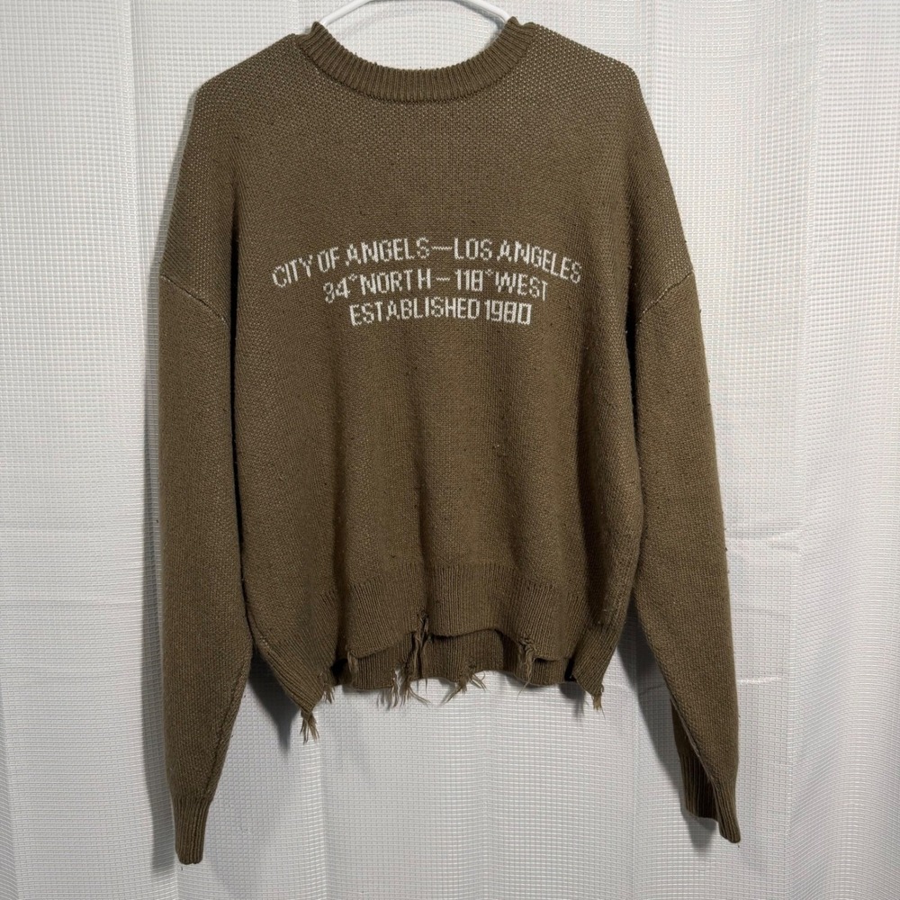 PacSun City of Angels‎ Sweater Womens S Brown Distressed Graphic Knit Pullover